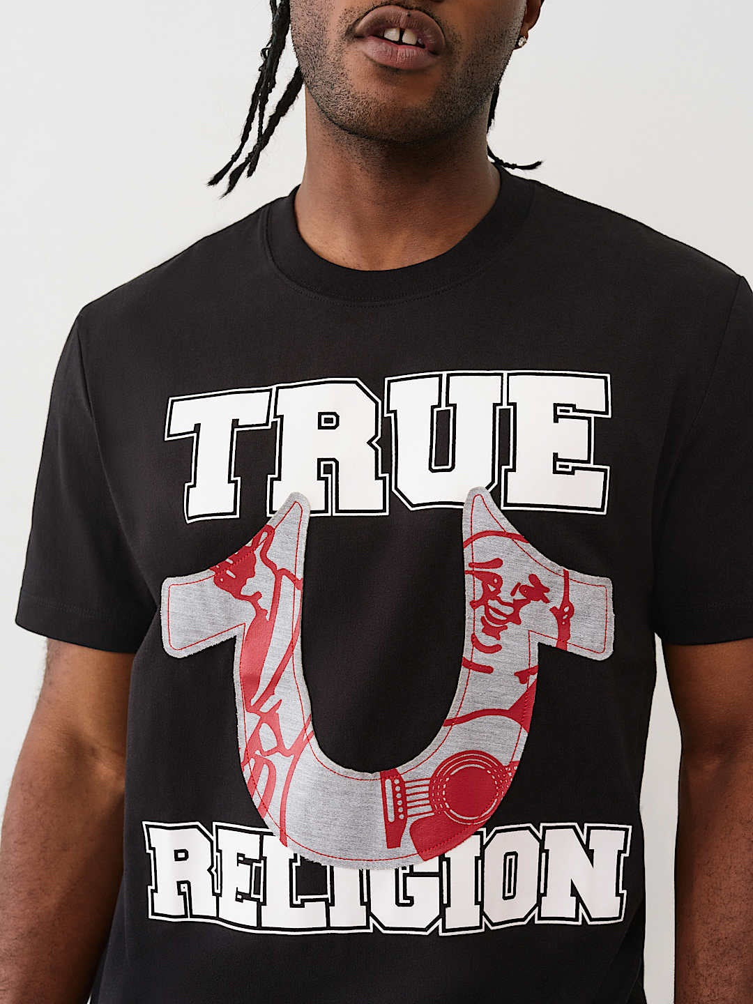 True Religion T-Shirt Terry Applique Jet Black