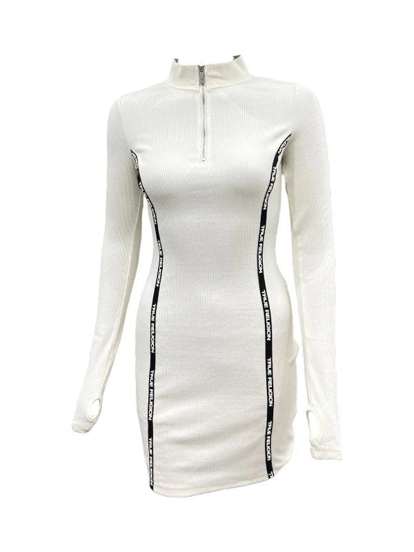 True Religion Dress Mini Zip Up Egret