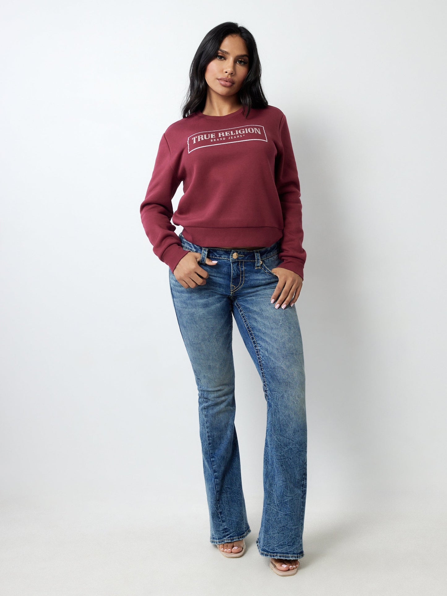 True Religion Crystal Logo Classic Crew Neck Cordovan