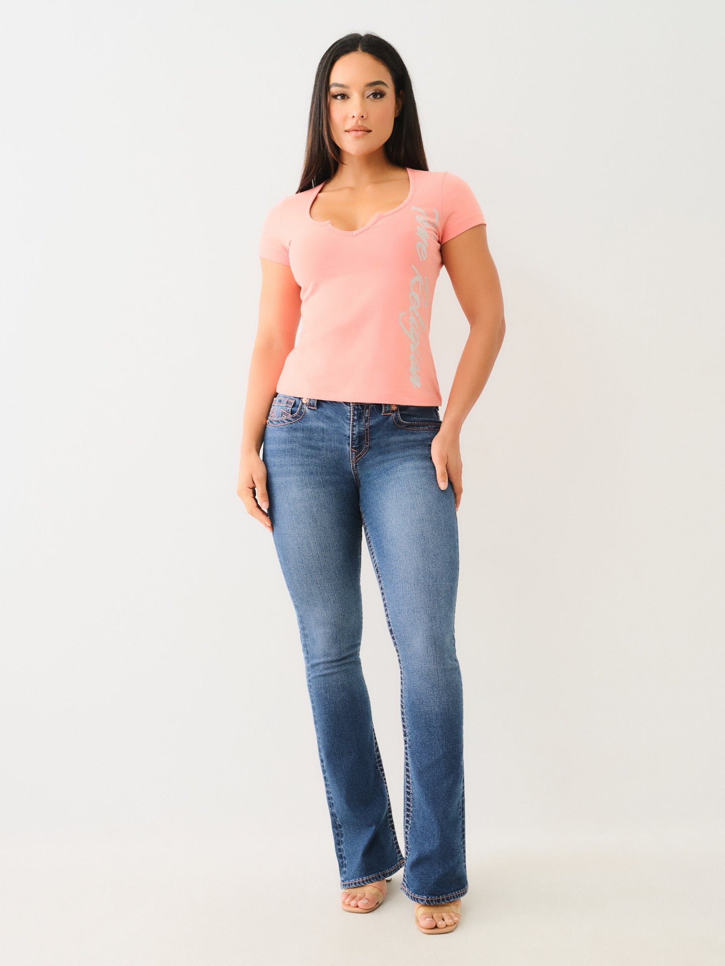 True Religion Crystal Tr V Notch Tee Burnt Coral