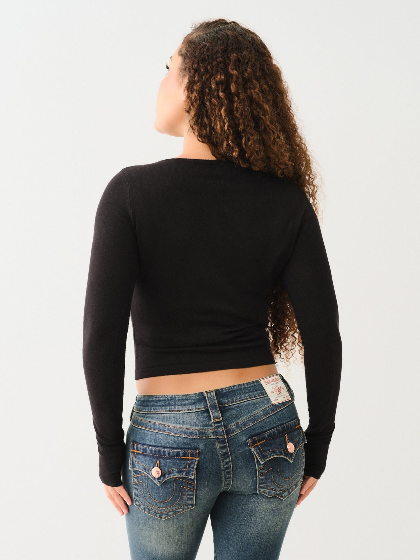 True Religion Crystal Cutout Sweater Top Jet Black