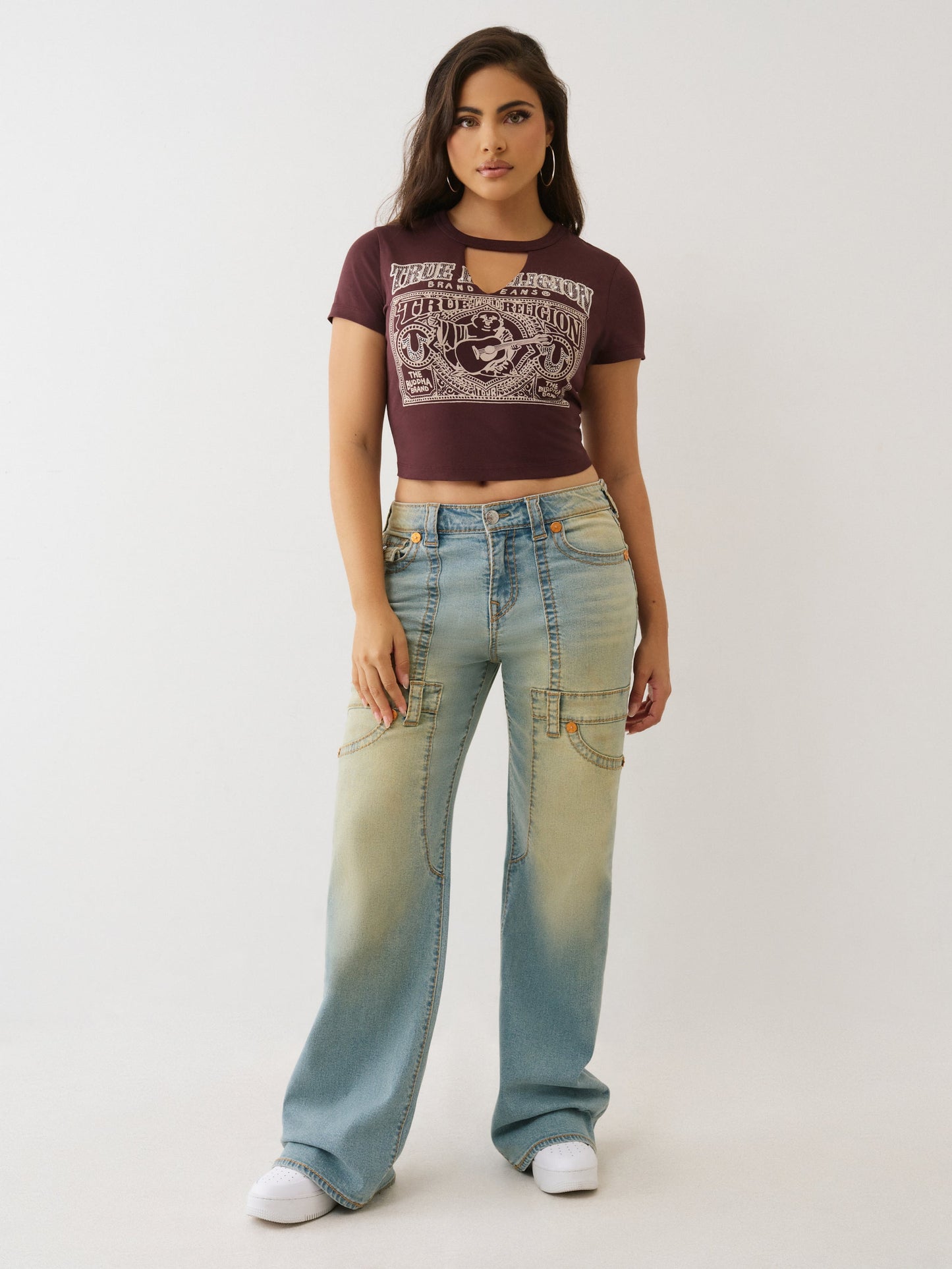 True Religion T-Shirt Crystal Buddha Keyhole Ss Bby T Fudge