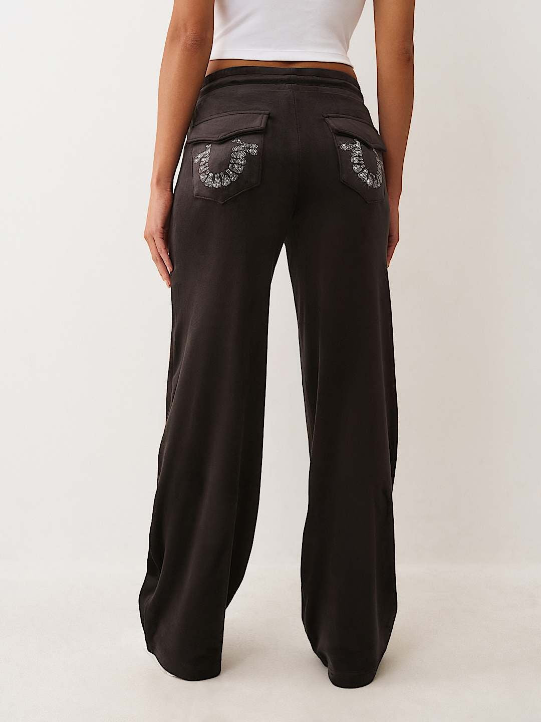 True Religion Sweatpants Crystal Velour Jet Black