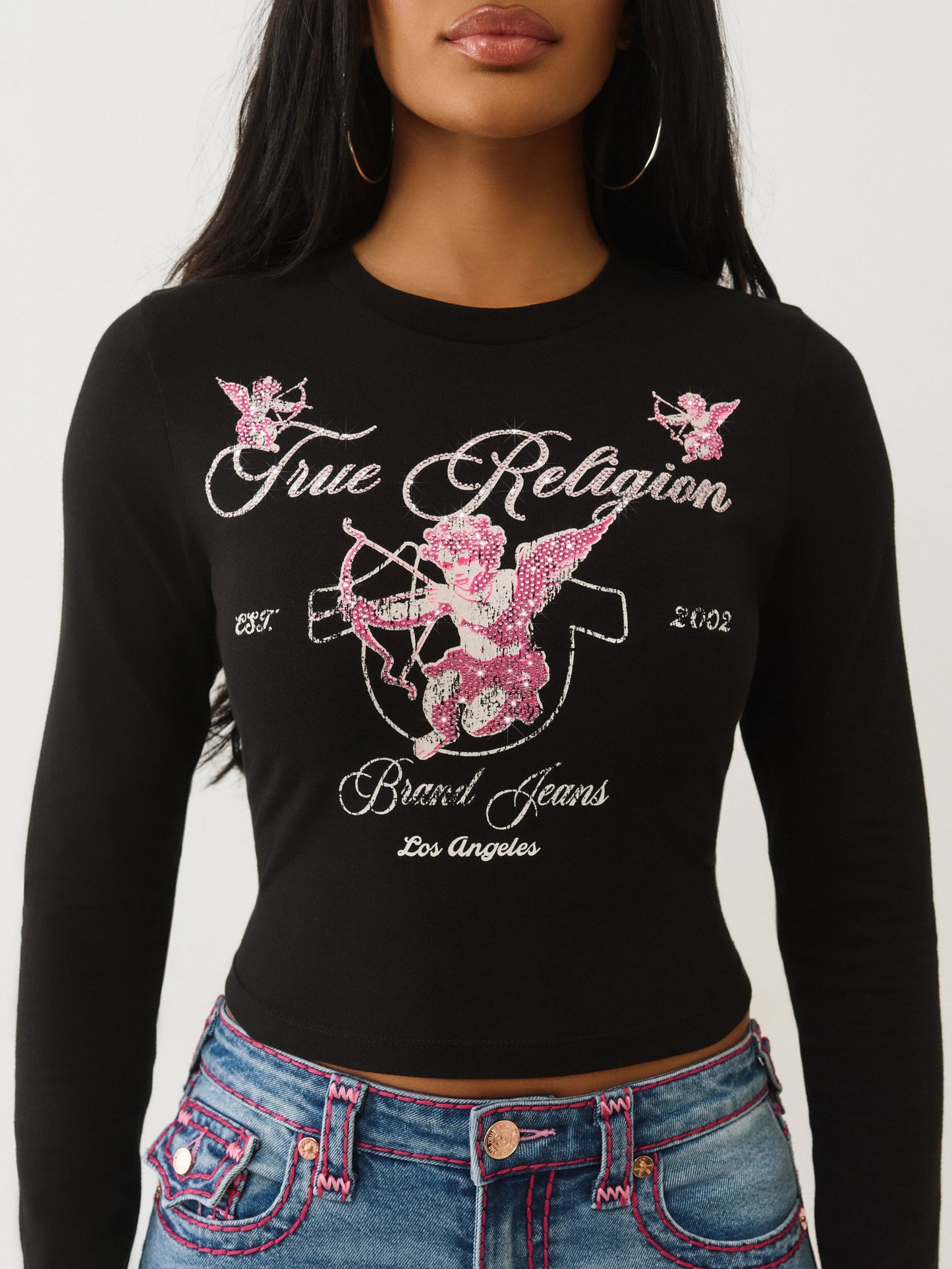 True Religion Crystal Cupid Ls Baby Tee Black