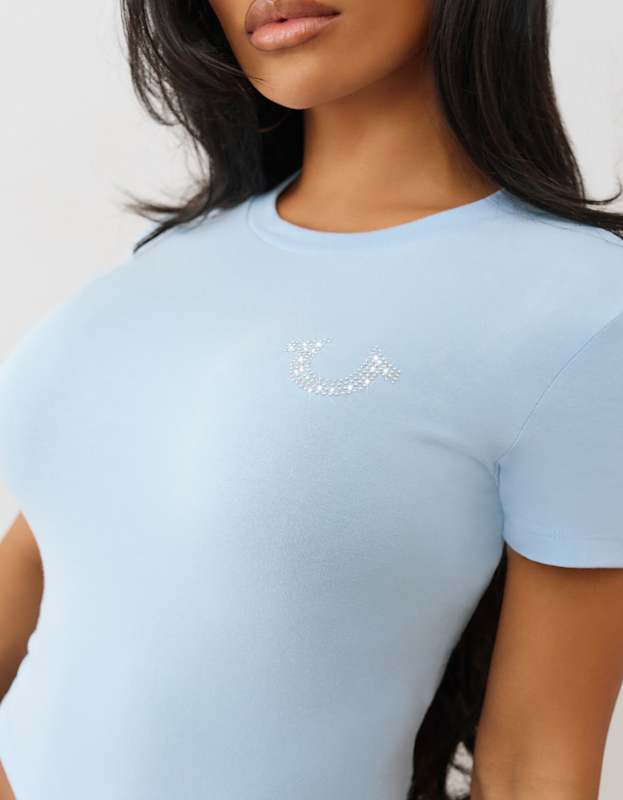 True Religion Crystal Butterfly Ss Baby Tee Cerulean Blue