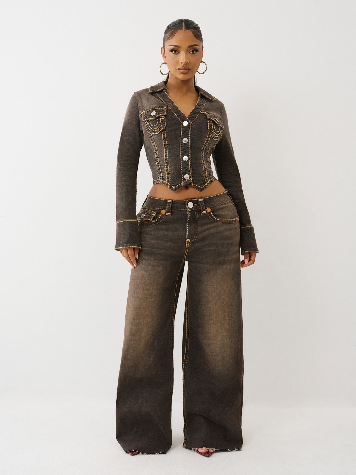 True Religion Denim Jacket Brown Denim Ls Super T Cocoa Crumble