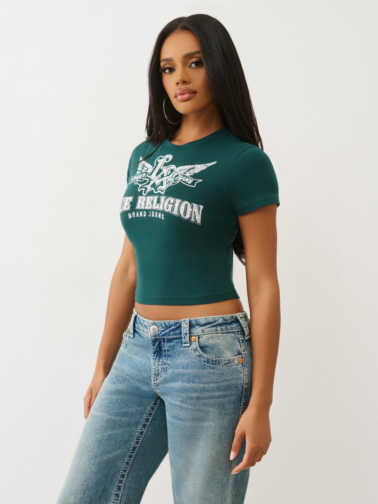 True Religion Wing Crystal Baby Tee Botanical Garden
