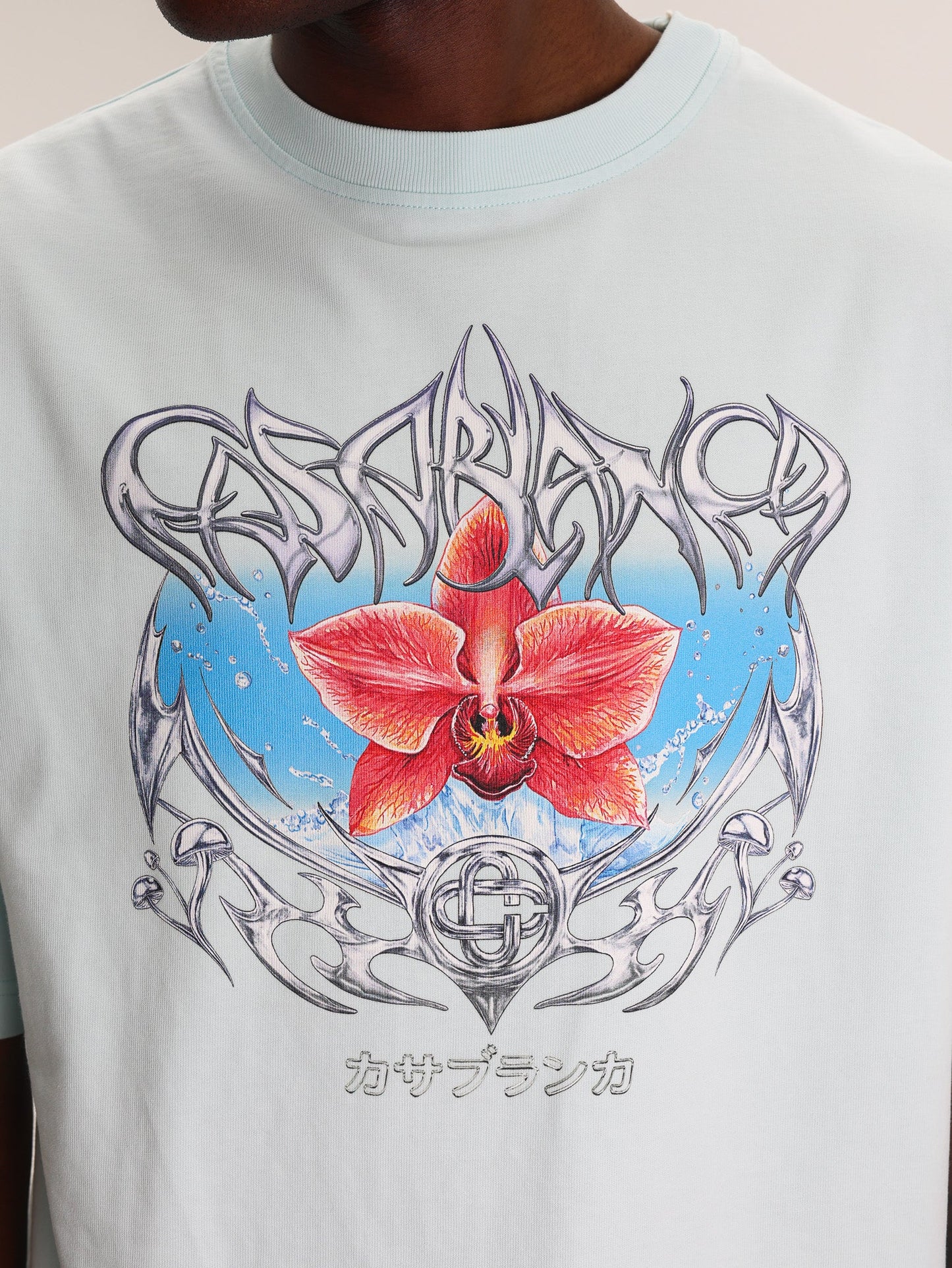 Casablanca T-Shirt Blades Print Oversized Pale Blue