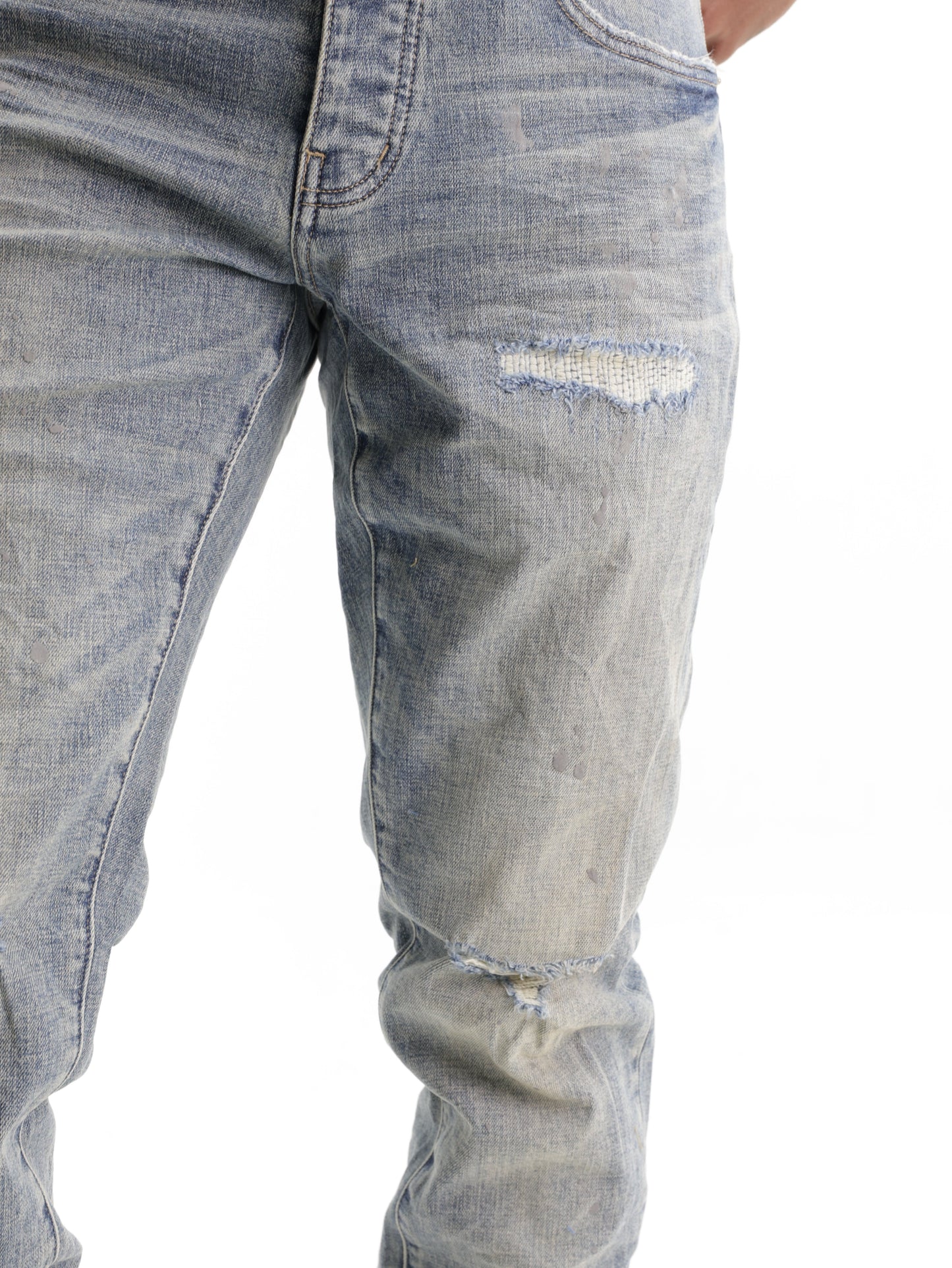 Purple Jeans Worn Slashed Paint Indigo