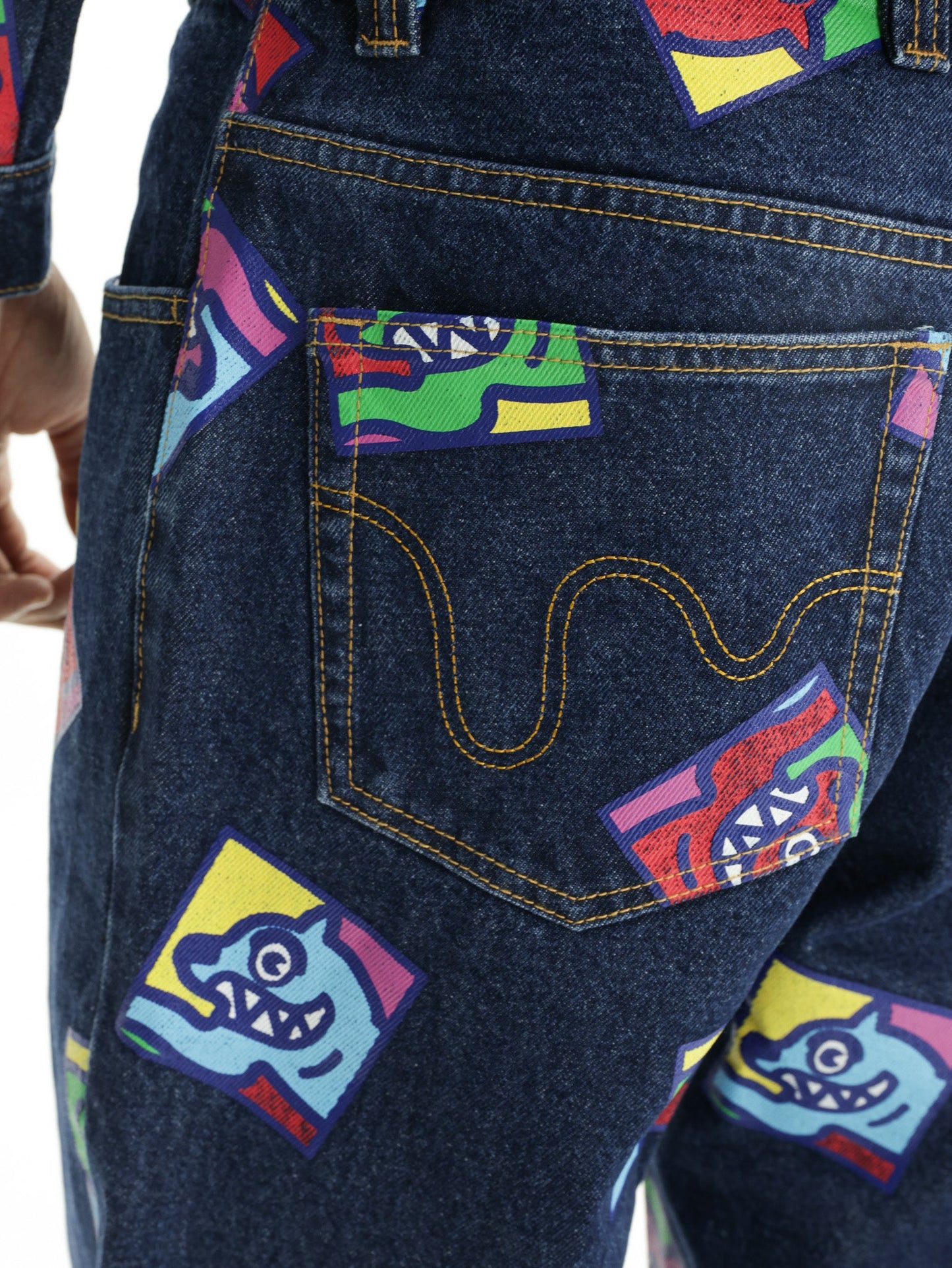 Ice Cream Jeans Running Dog Tile Indigo