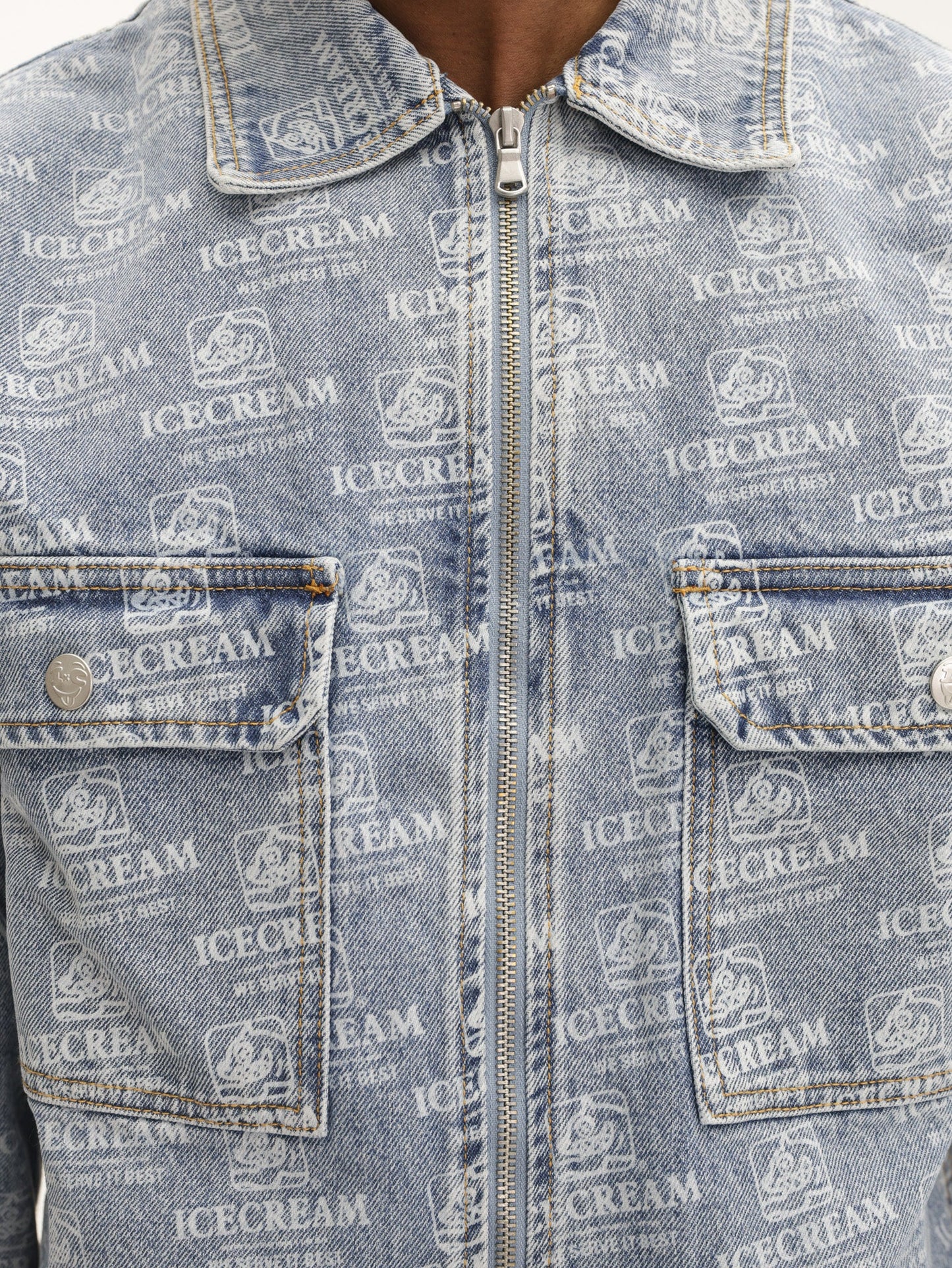 Ice Cream Jacket Repeat Print Denim Trucker Heavy Wash Blue