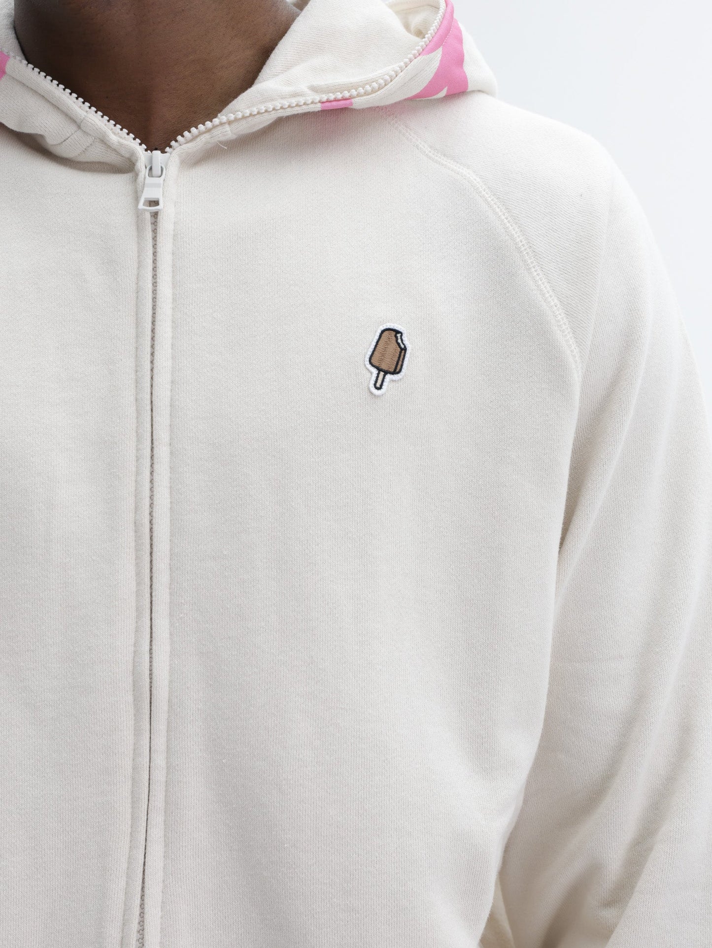 Ice Cream Hoodie Gradient Smiley Zip Through Ecru