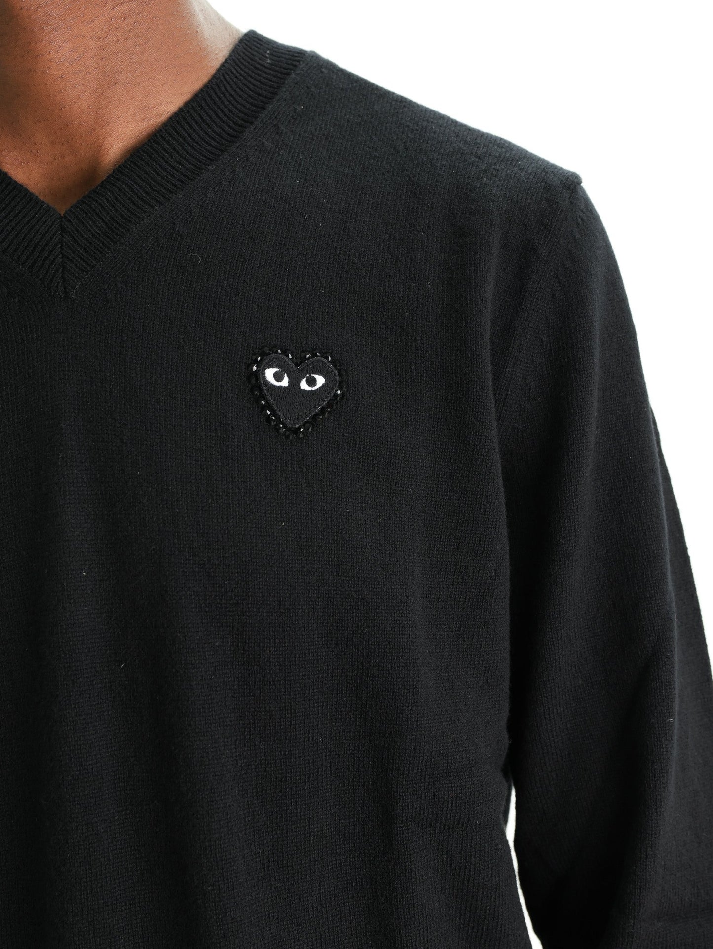 Comme Des Garcons Sweater V Neck Black Rhinestone Black