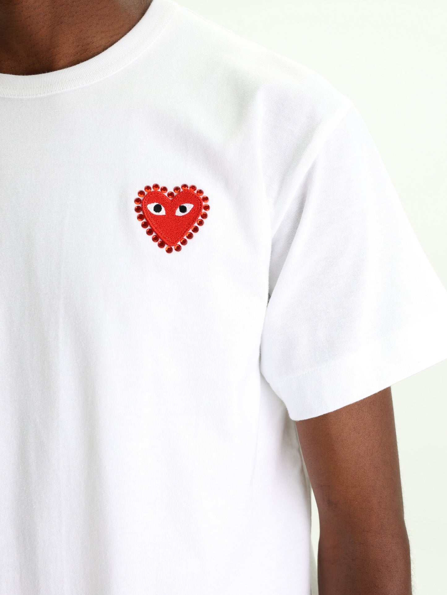 Comme Des Garcons T-Shirt Play Emblem Rhinestone Heart White
