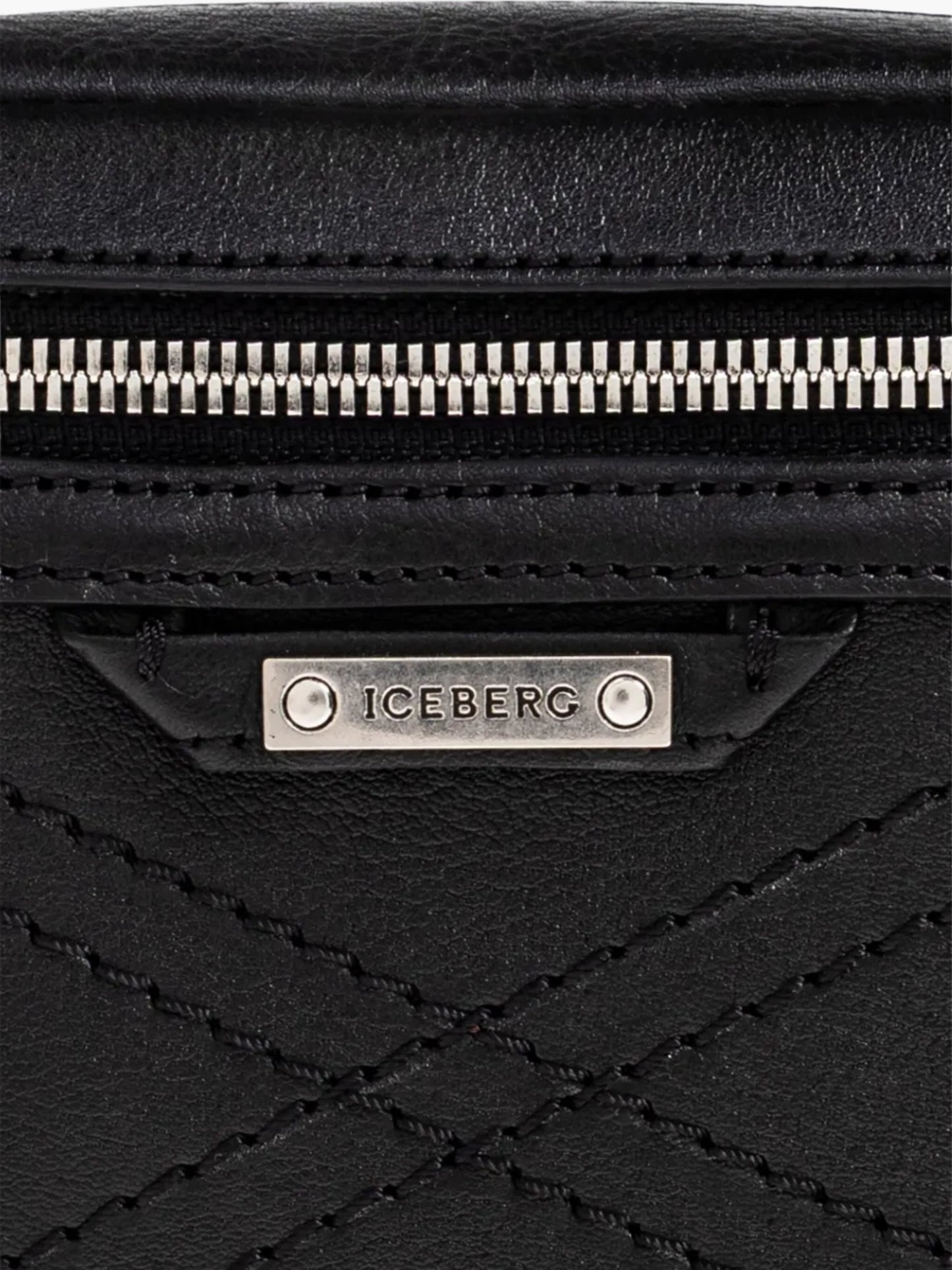 Iceberg Bag Silver Zip Leather Black