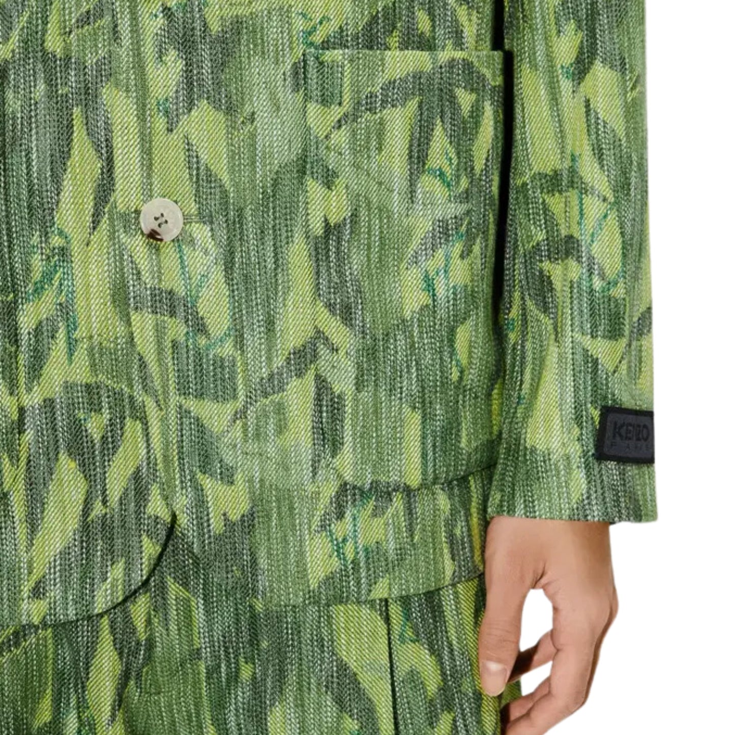 Kenzo Blazer Allover Leaves Print Green