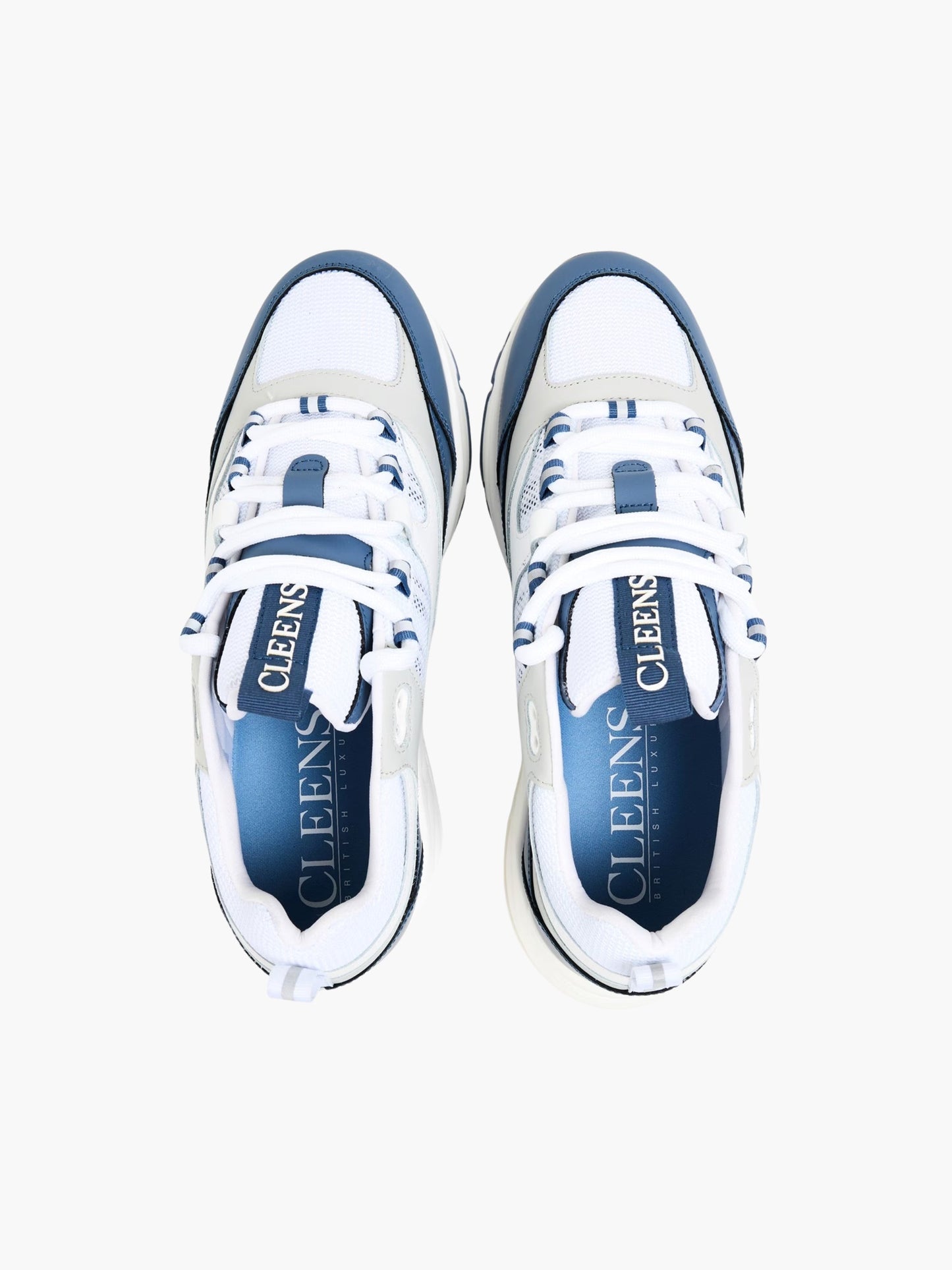 Cleens Sneakers C19 Navy Border Lace Up Beige/White