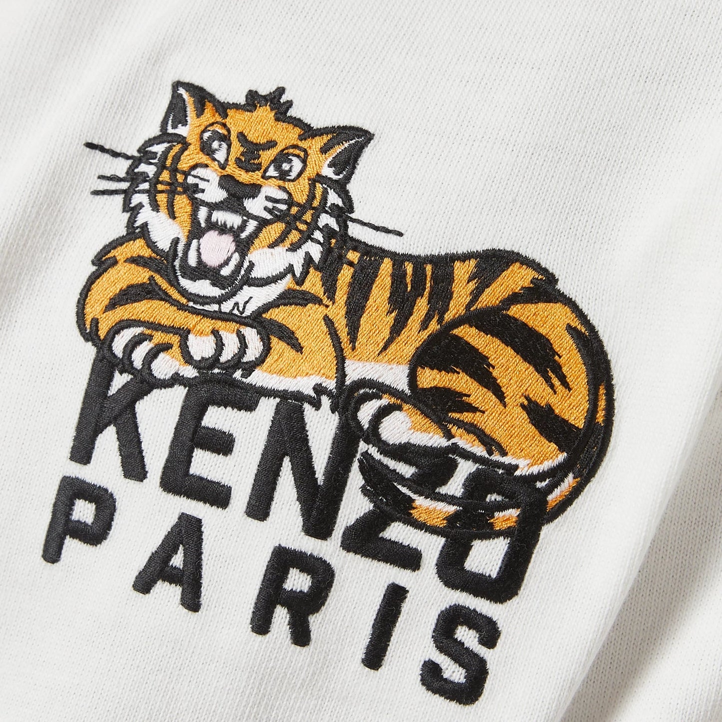 Kenzo T-Shirt Happy Tiger Embroidered Off White