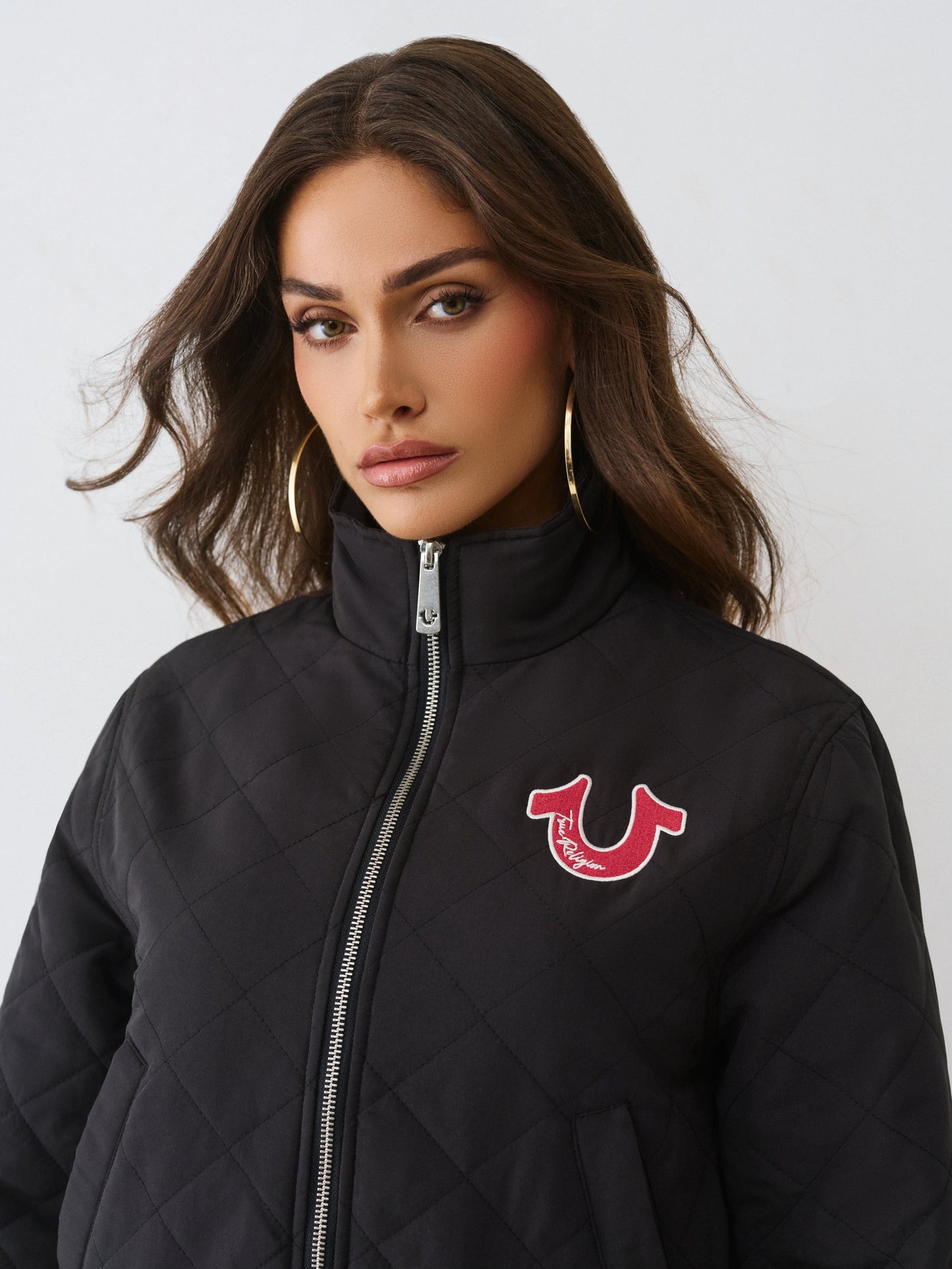 True Religion Hs Quilted Zip Up Jacket Jet Black