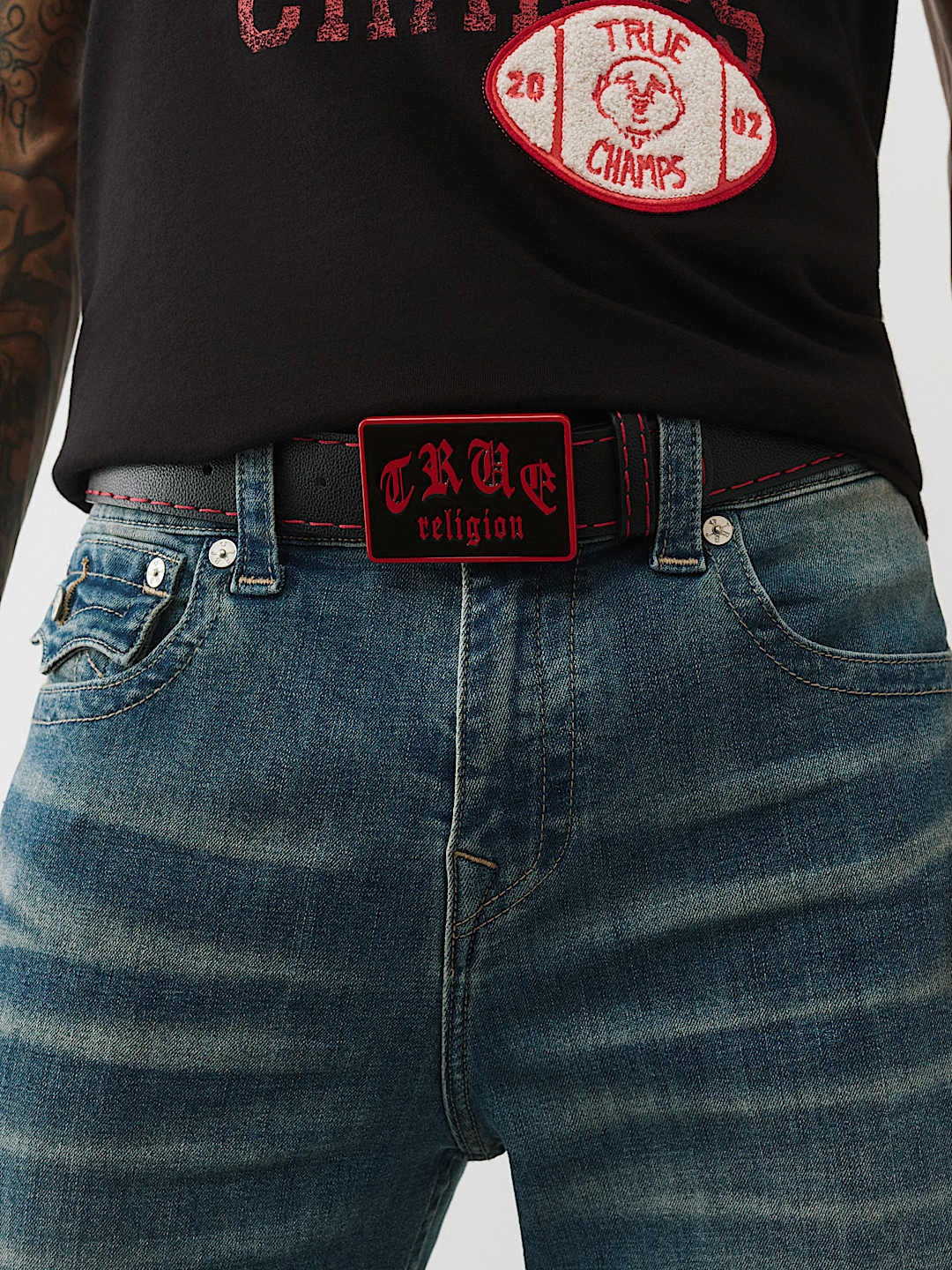 True Religion Old English Belt Jet Black