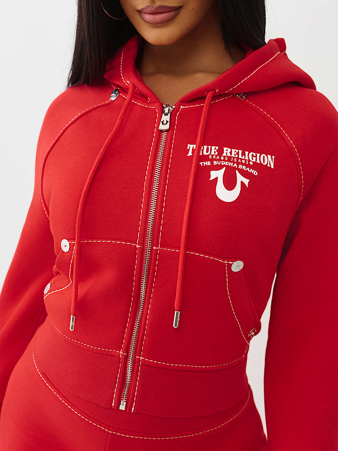 True Religion Hoodie Crystal Wing Shrunken Hood Barbados Cherry