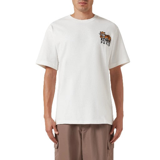 Kenzo T-Shirt Happy Tiger Embroidered Off White