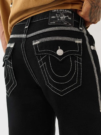 True Religion Jeans Super Flatlock Vinny Flap 34in Black Rinse