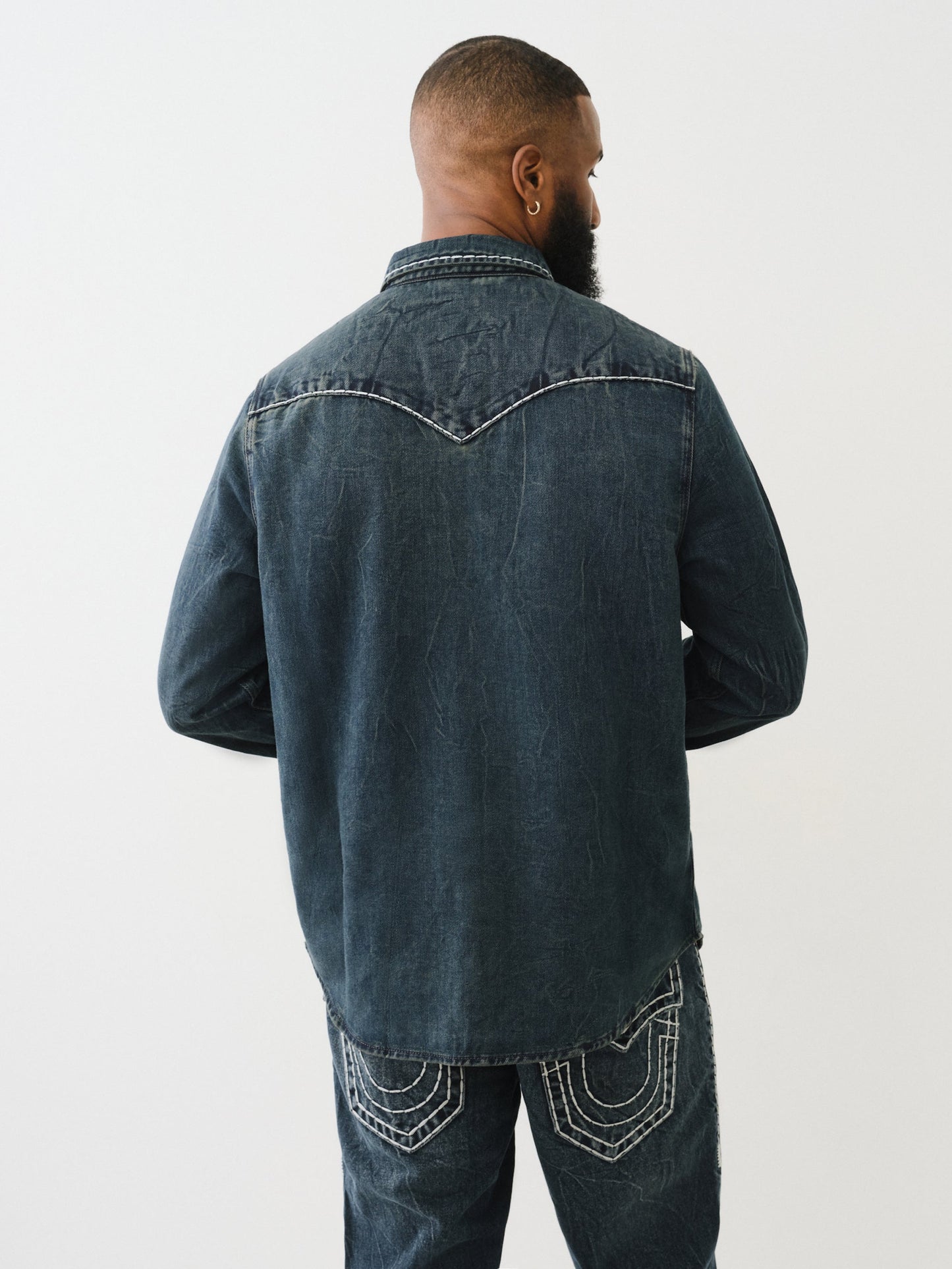 True Religion Super T Western Denim Shirt Fleet Blue Blk Wash