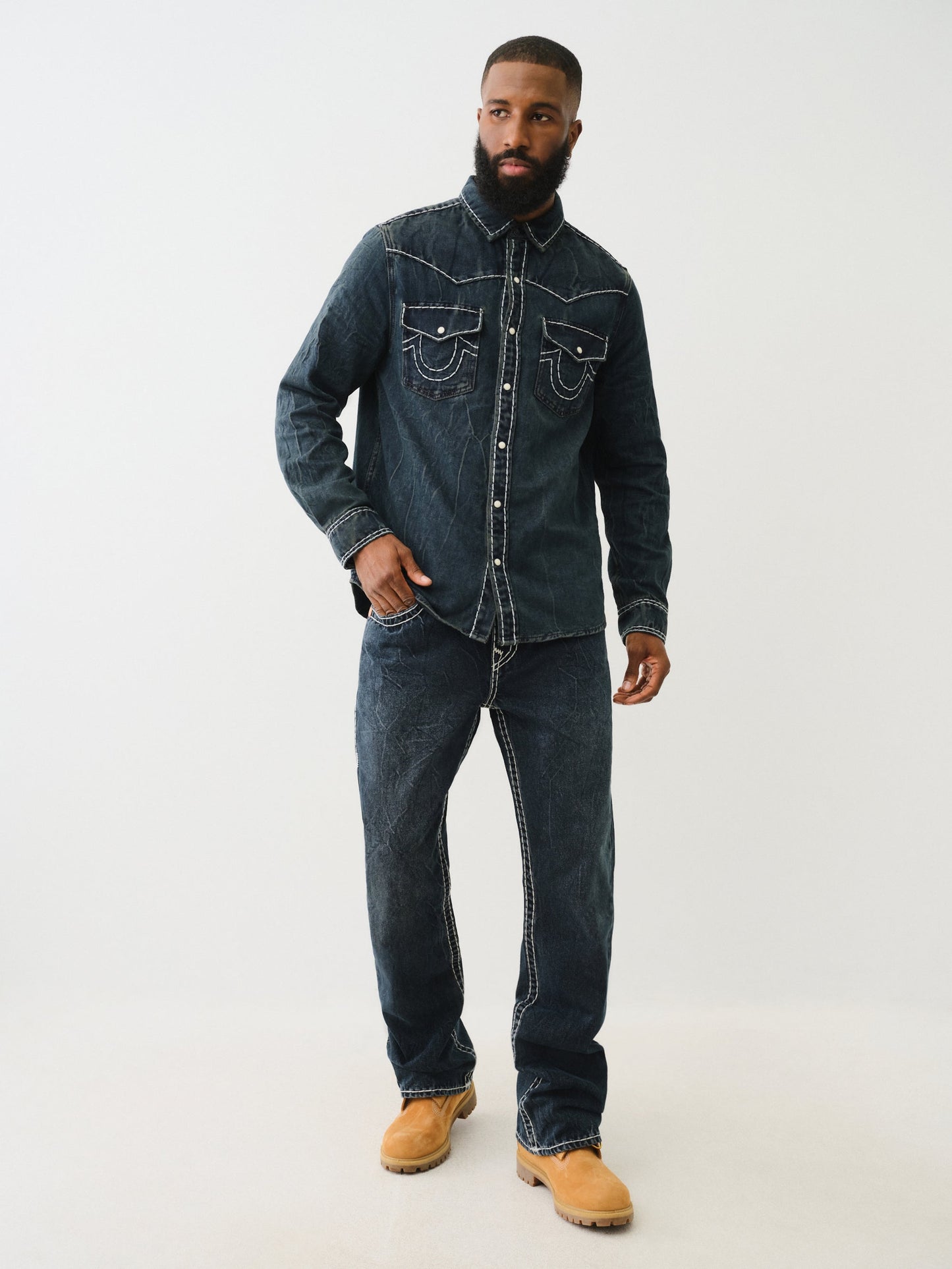 True Religion Super T Western Denim Shirt Fleet Blue Blk Wash