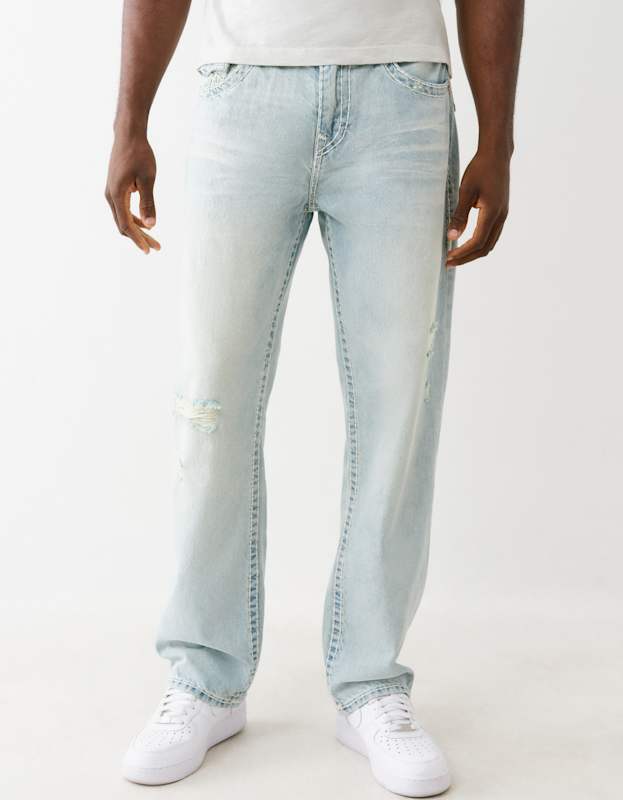 True Religion Bobby Supert Flap 32 In Lt Clearwater Wash With Rips