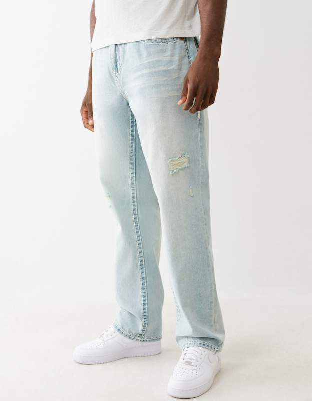True Religion Bobby Supert Flap 32 In Lt Clearwater Wash With Rips