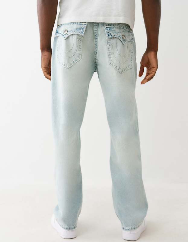 True Religion Bobby Supert Flap 32 In Lt Clearwater Wash With Rips