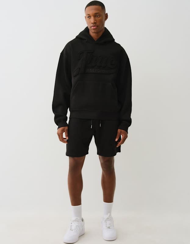 True Religion Cinched Applique Pullover Hood Jet Black