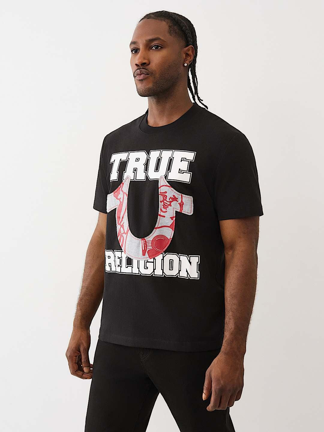 True Religion T-Shirt Terry Applique Jet Black