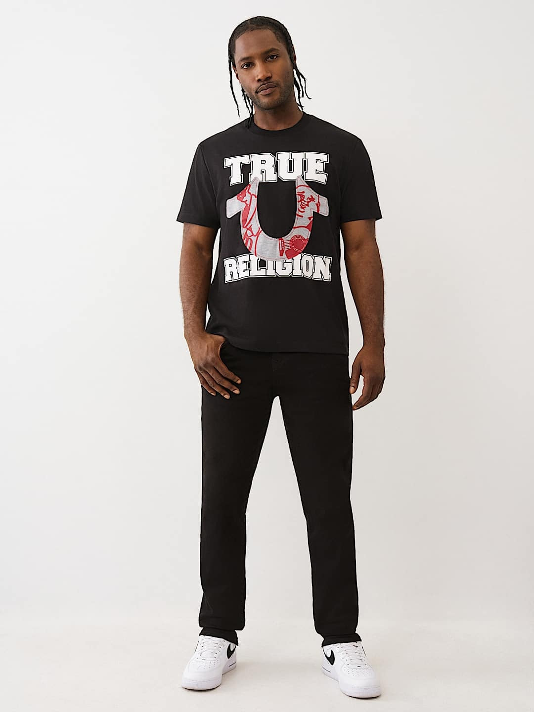 True Religion T-Shirt Terry Applique Jet Black
