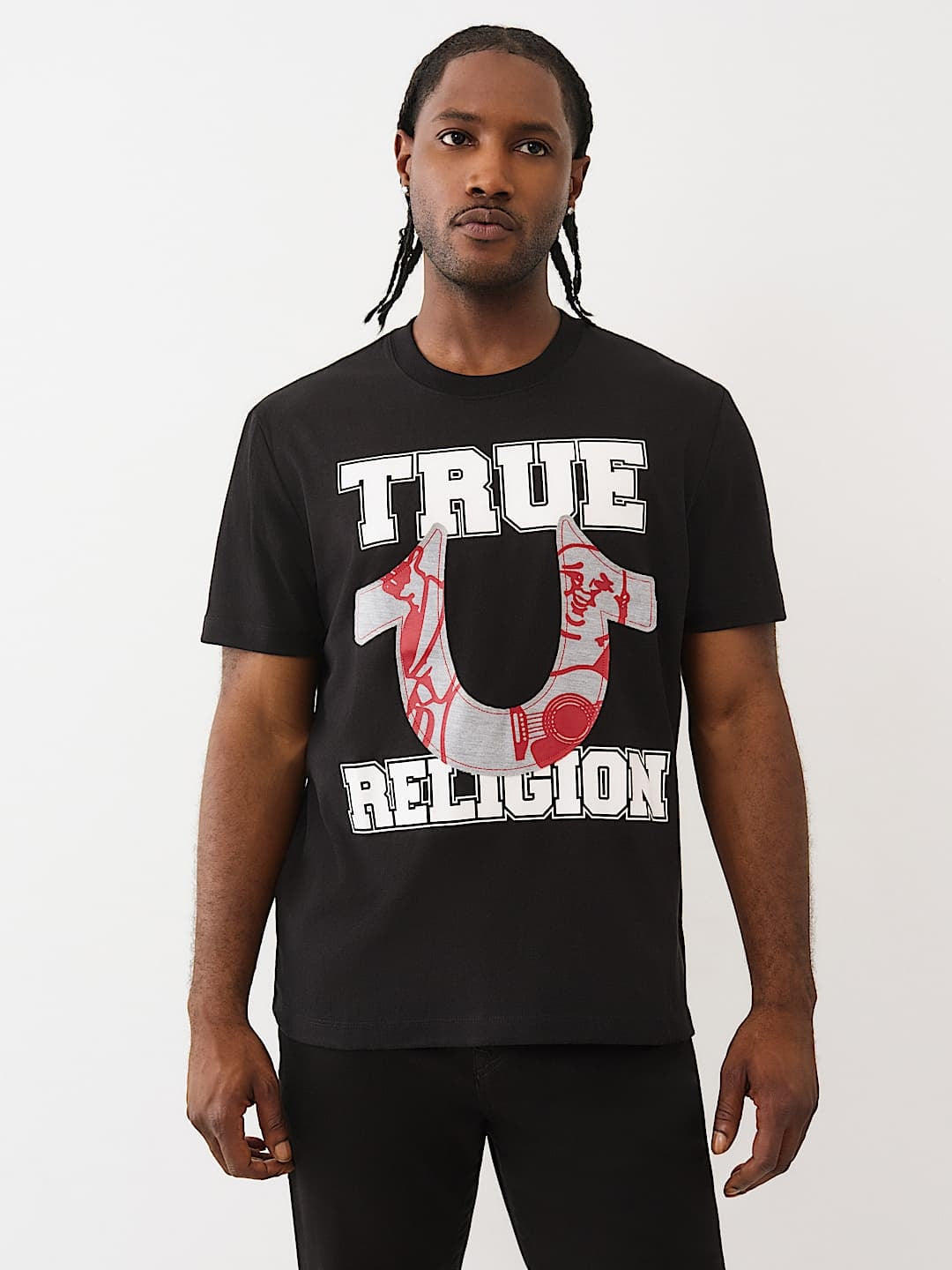True Religion T-Shirt Terry Applique Jet Black