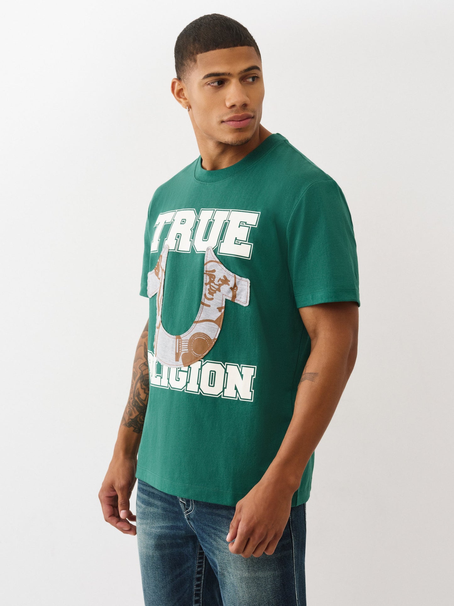True Religion T-Shirt Terry Applique Evergreen