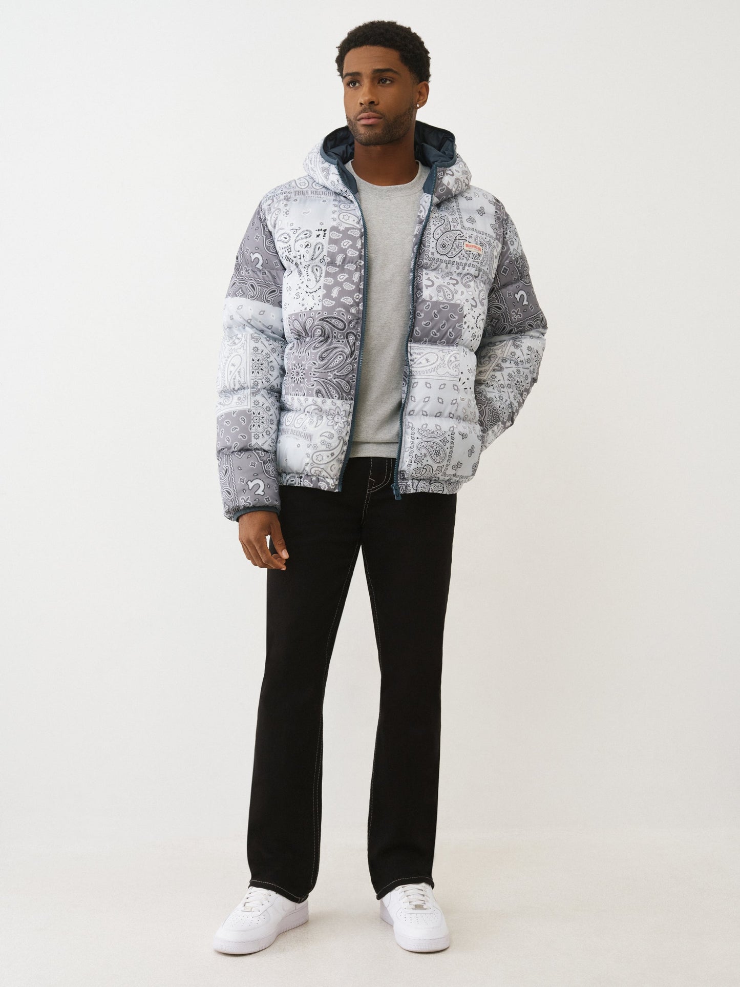 True Religion Jacket Bandana Puffer Grey Blue