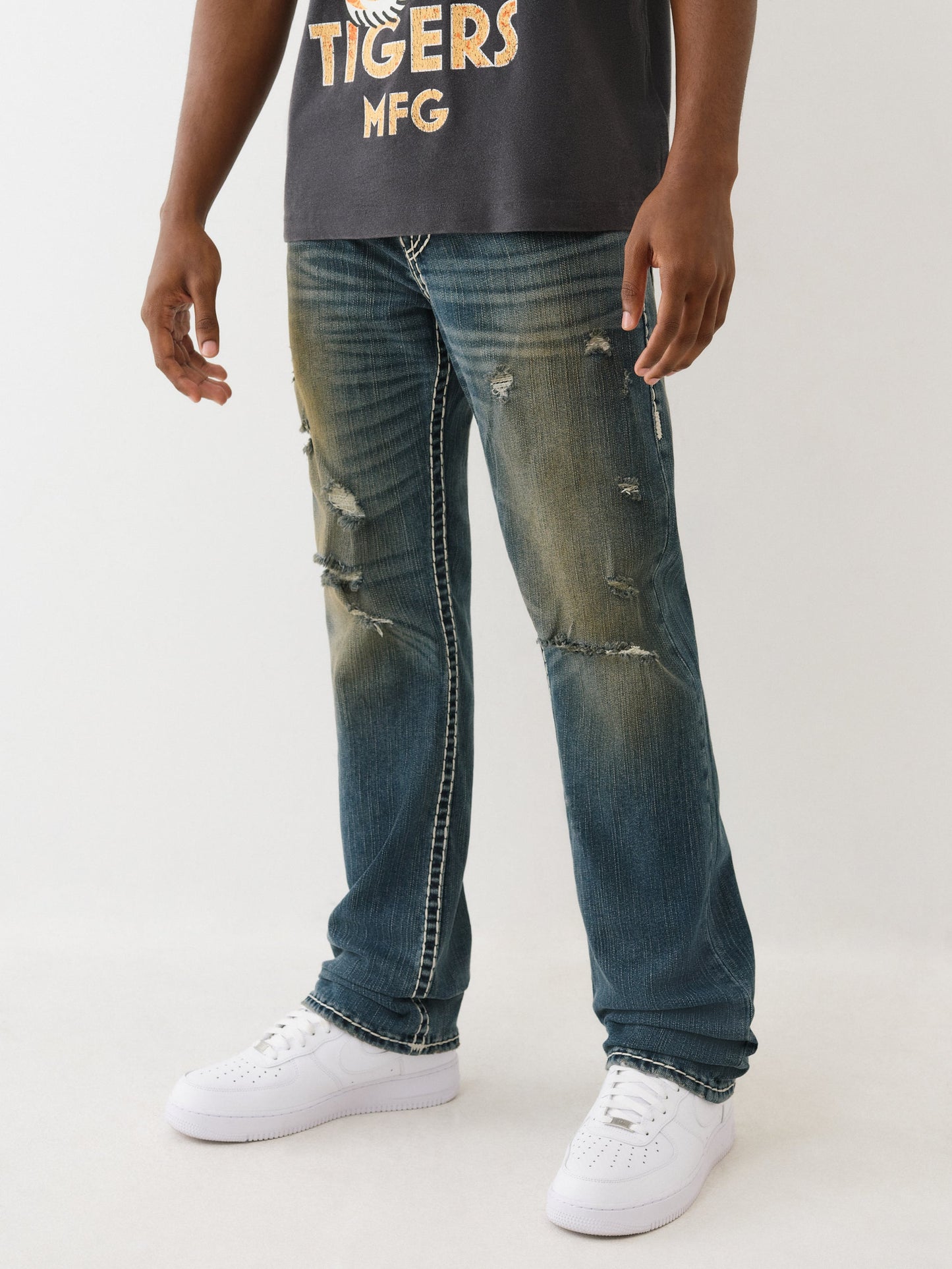 True Religion Ricky Super T Flap 34In Menswear Dark Wash With Rips
