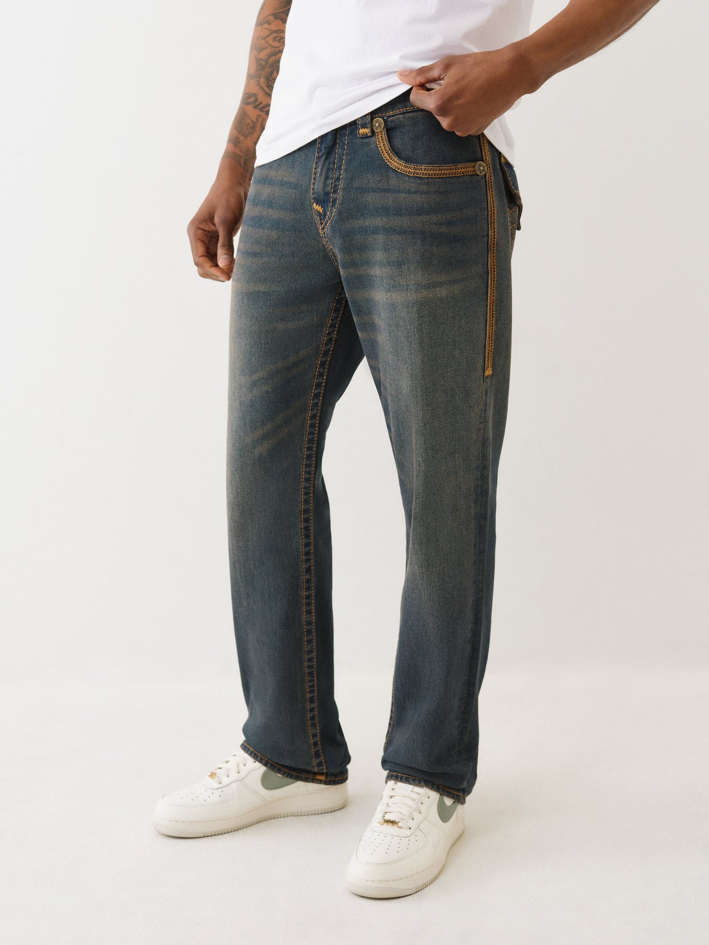 True Religion Jeans Super Flatlock Ricky Flap 34In Greenland Dark Wash