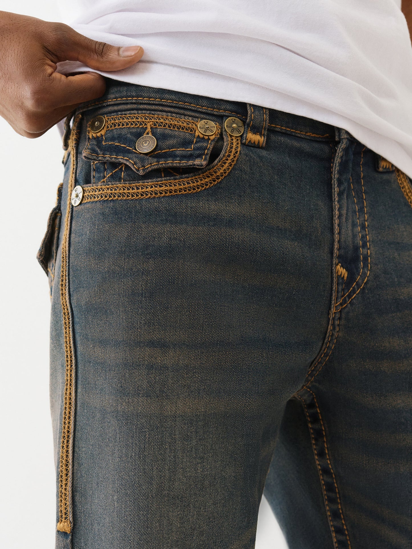 True Religion Jeans Super Flatlock Ricky Flap 34In Greenland Dark Wash