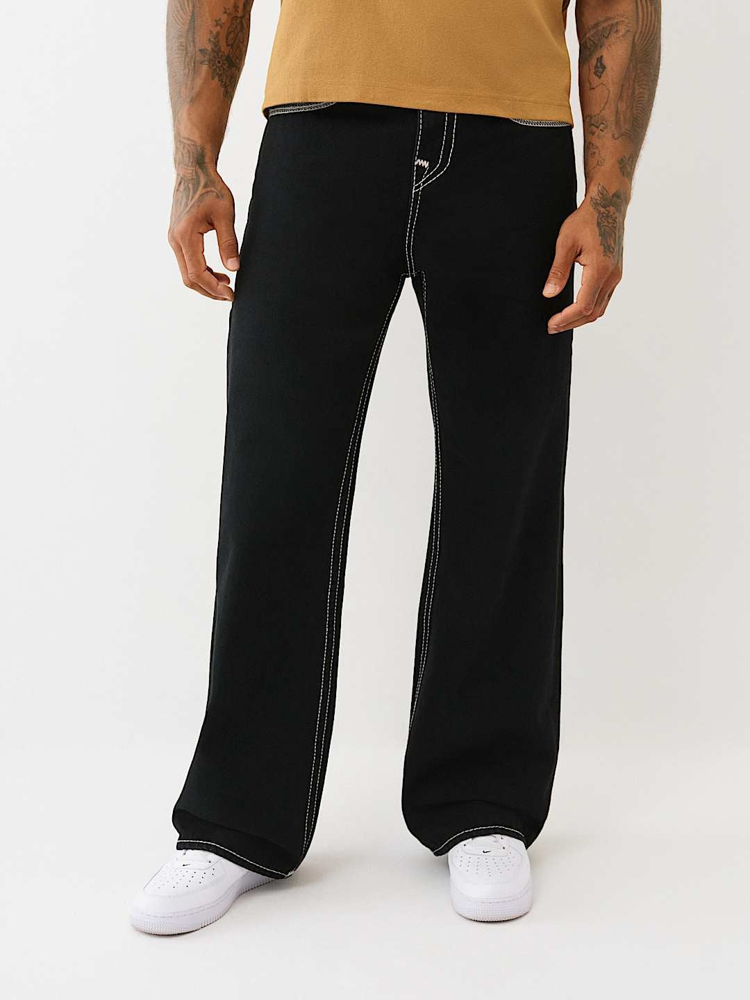 True Religion Jeans Super Flatlock Vinny Flap 34in Black Rinse