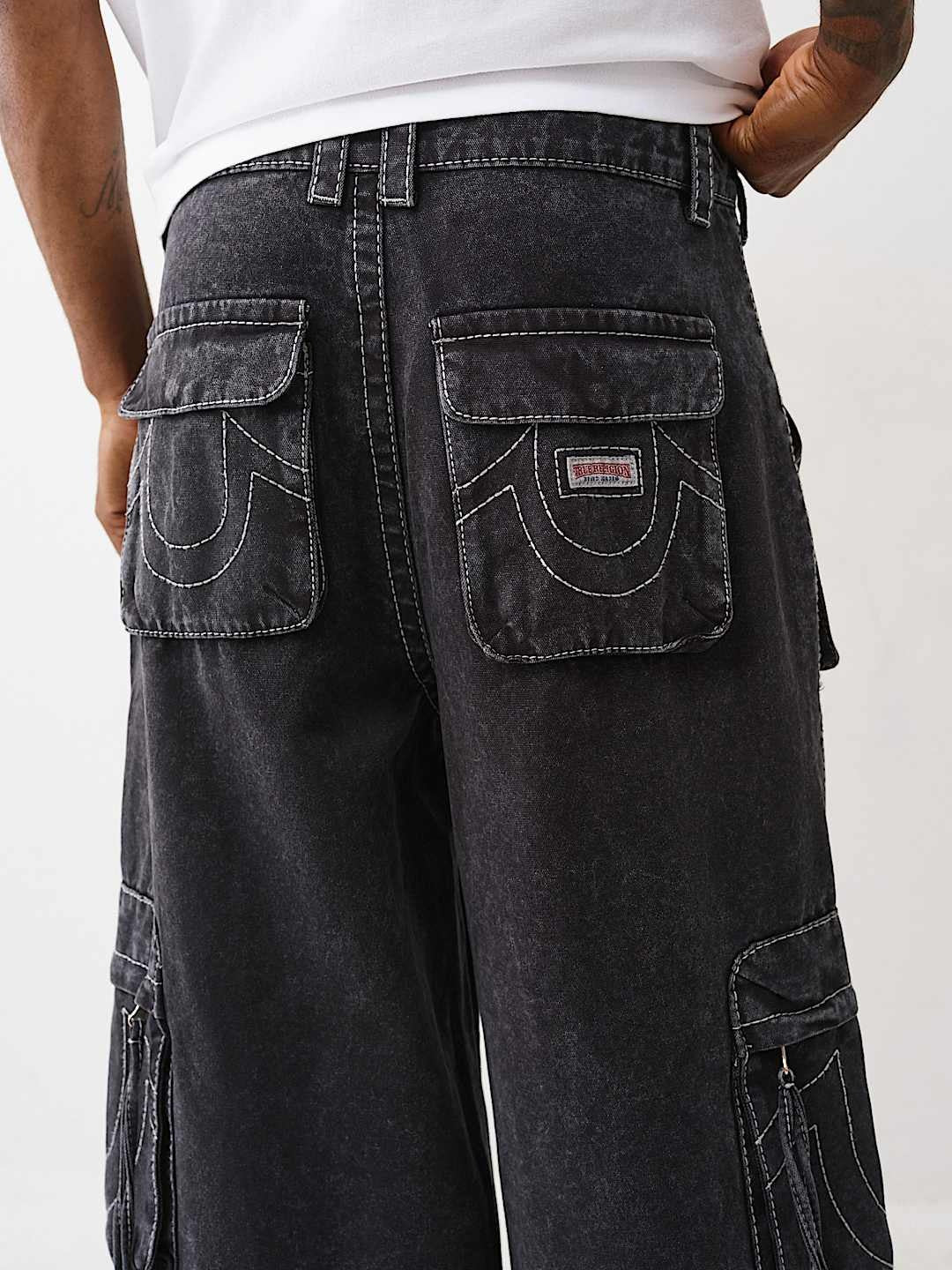 True Religion Cargo Pants Big T Fashion Black