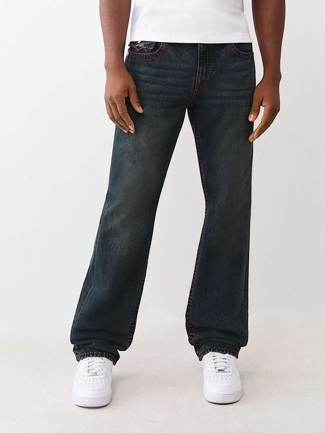 True Religion Jeans Ricky Big T Flp Tr Embro 34in Acoustic Session Blue Black Wash
