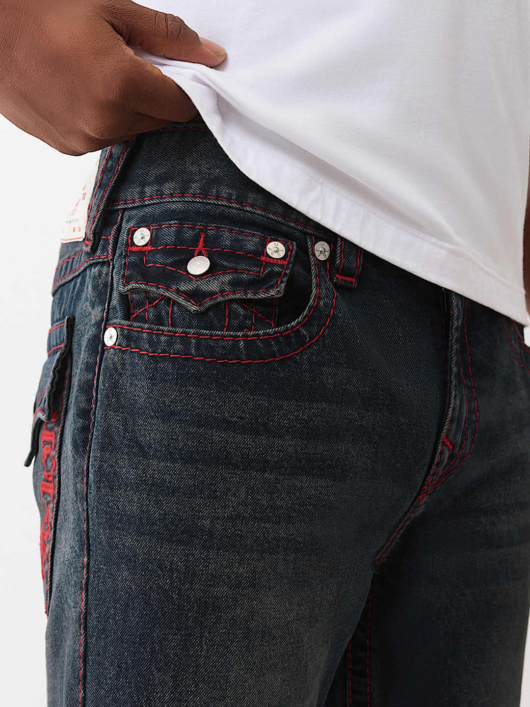 True Religion Jeans Ricky Big T Flp Tr Embro 34in Acoustic Session Blue Black Wash