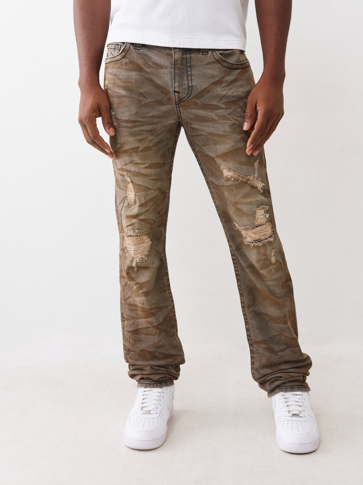 True Religion Stacked Rocco Sn No Flap Bullet Brown Wash With Rips