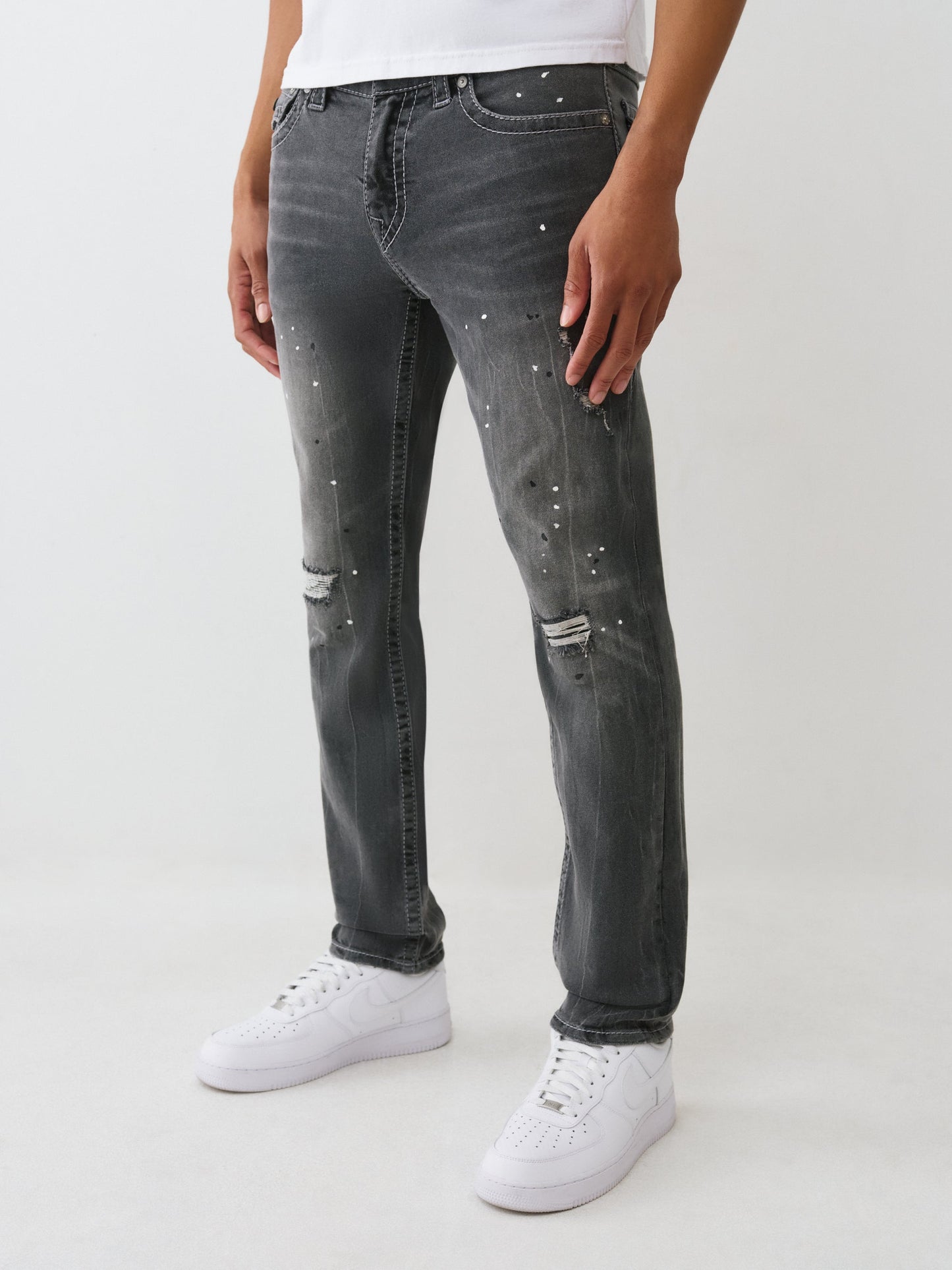 True Religion Rocco Big T Flap 32In Distortion Grey Wash With Rips