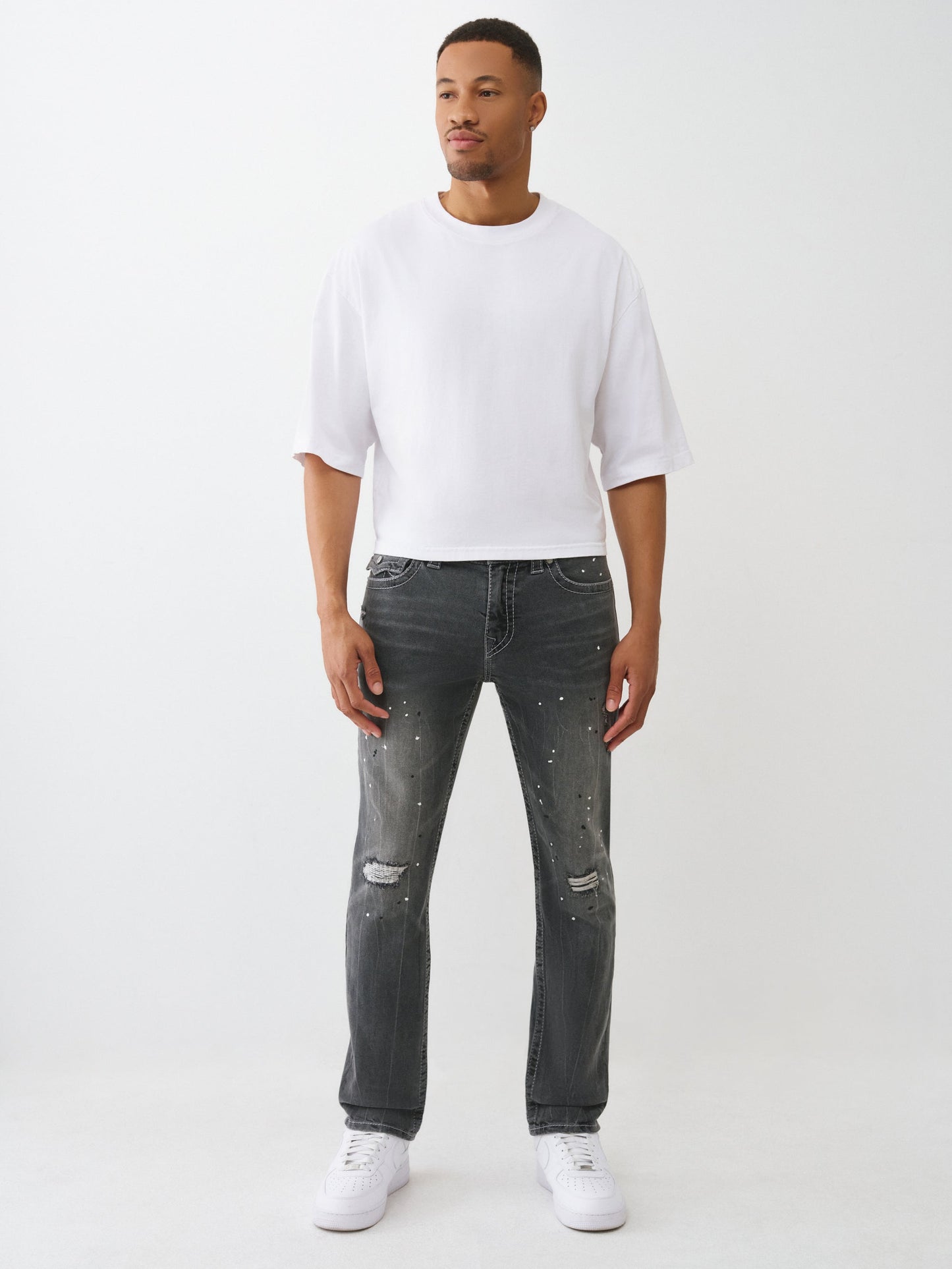 True Religion Rocco Big T Flap 32In Distortion Grey Wash With Rips