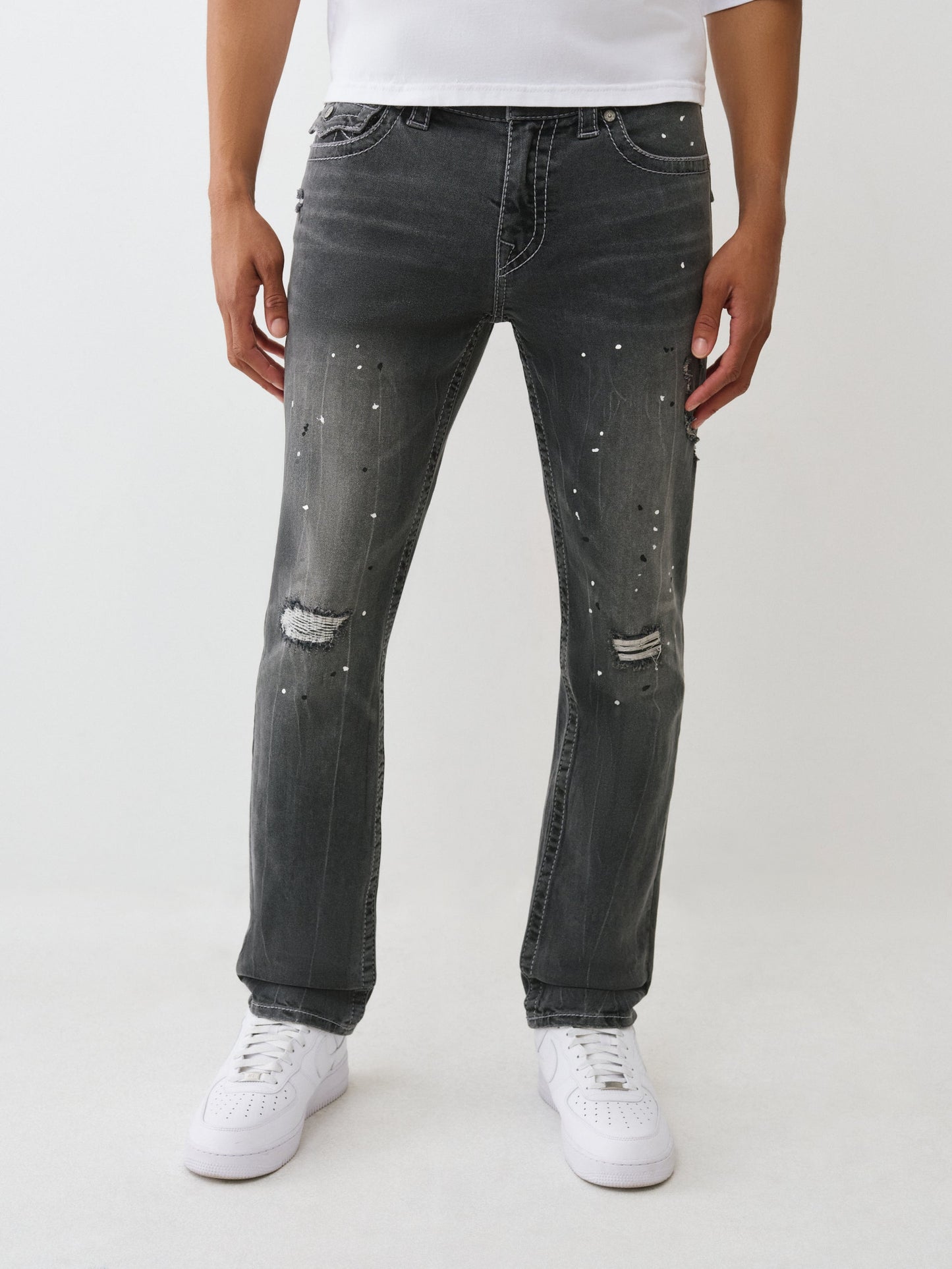 True Religion Rocco Big T Flap 32In Distortion Grey Wash With Rips
