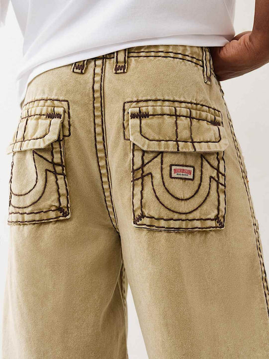 True Religion Baggy Pants Carpenter Super T Washed Canvas Travertine